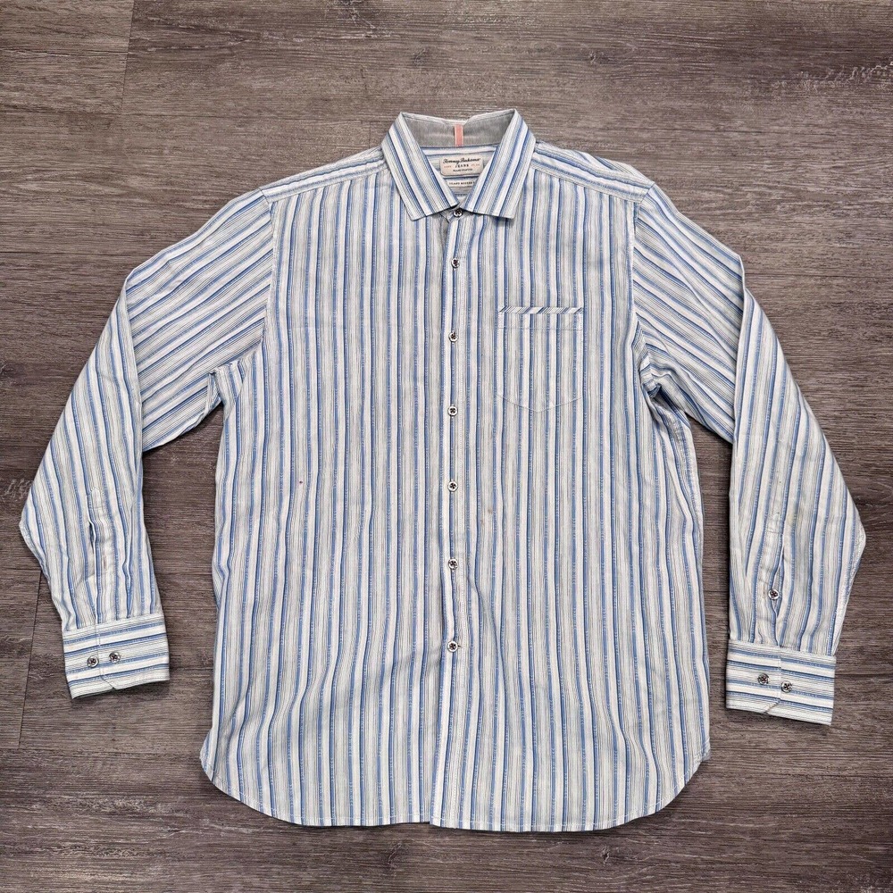 Tommy Bahama Shirt Mens Medium Blue Island Crafted Modern Fit Button Up Casual